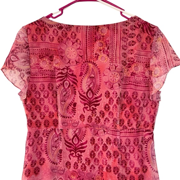 Vintage Y2K Dressbarn Paisley Tiered Boho Mini Dress Pink Made USA Small / Med - Picture 6 of 13